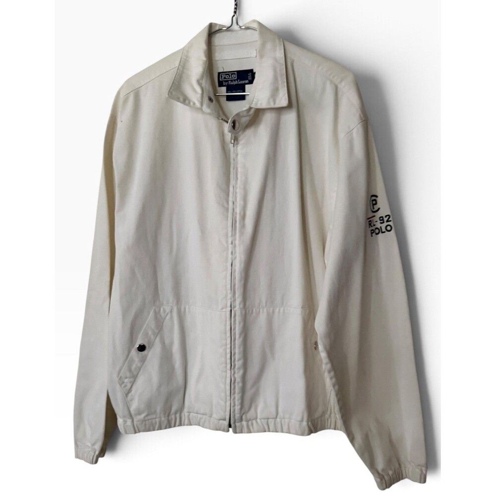 Vintage Ralph Lauren Polo White Chino Jacket 1992 On Sleeve Mens Medium